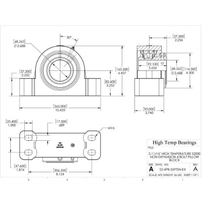 Picture of 2-11/16" High Temperature S2000 Non Expansion 4 Bolt Pillow Block Heavy Duty Bearing