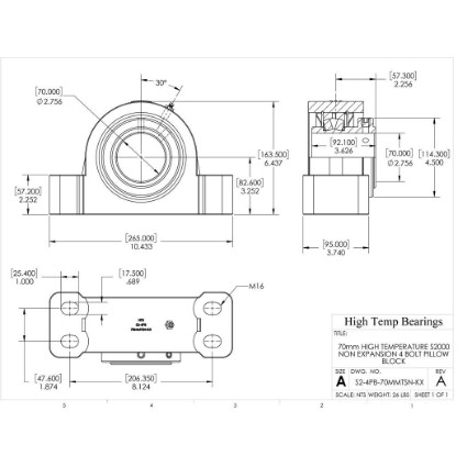 Picture of 70mm High Temperature S2000 Non Expansion 4 Bolt Pillow Block Heavy Duty Bearing