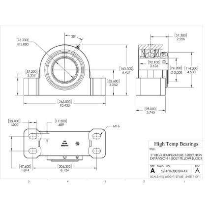 Picture of 3" High Temperature S2000 Non Expansion 4 Bolt Pillow Block Heavy Duty Bearing