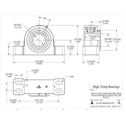 Picture of 80mm High Temperature S2000 Non Expansion 4 Bolt Pillow Block Heavy Duty Bearing