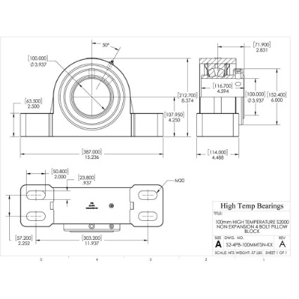 Picture of 100mm High Temperature S2000 Non Expansion 4 Bolt Pillow Block Heavy Duty Bearing