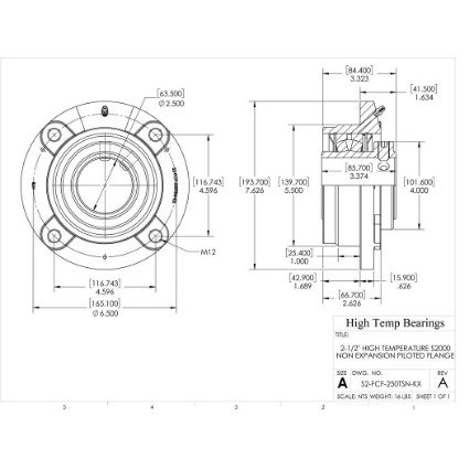 Picture of 2-1/2" High Temperature S2000 Non Expansion Piloted Flange Heavy Duty Bearing
