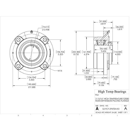 Picture of 2-15/16" High Temperature S2000 Non Expansion Piloted Flange Heavy Duty Bearing