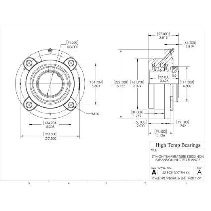 Picture of 3" High Temperature S2000 Non Expansion Piloted Flange Heavy Duty Bearing