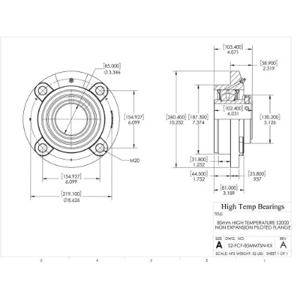 Picture of 85mm High Temperature S2000 Non Expansion Piloted Flange Heavy Duty Bearing