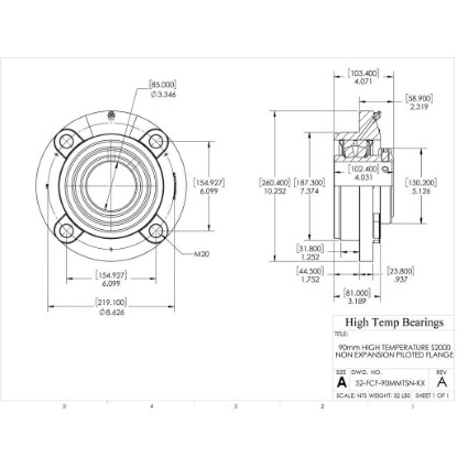 Picture of 90mm High Temperature S2000 Non Expansion Piloted Flange Heavy Duty Bearing