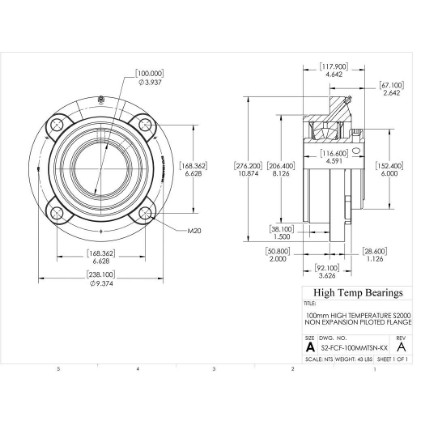 Picture of 100mm High Temperature S2000 Non Expansion Piloted Flange Heavy Duty Bearing