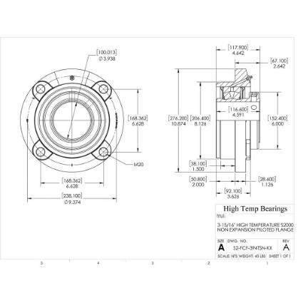 Picture of 3-15/16" High Temperature S2000 Non Expansion Piloted Flange Heavy Duty Bearing