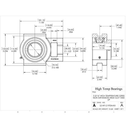 Picture of 2-3/16" High Temperature S2000 Non Expansion Wide Slot Take Up Heavy Duty Bearing