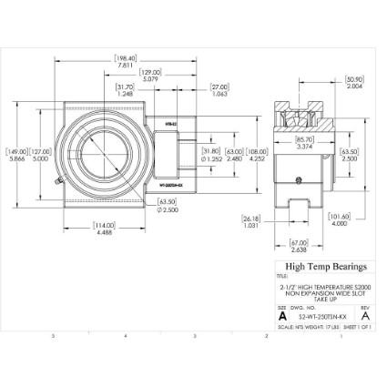 Picture of 2-1/2" High Temperature S2000 Non Expansion Wide Slot Take Up Heavy Duty Bearing