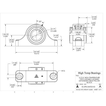Picture of 2-7/16" High Temperature Type E Double Locking Expansion 2 Bolt Pillow Block Heavy Duty Bearing