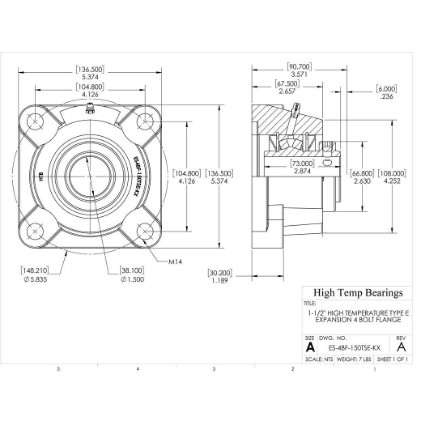 Picture of 1-1/2" High Temperature Type E Expansion 4 Bolt Flange Heavy Duty Bearing