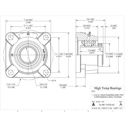 Picture of 1-15/16" High Temperature Type E Expansion 4 Bolt Flange Heavy Duty Bearing