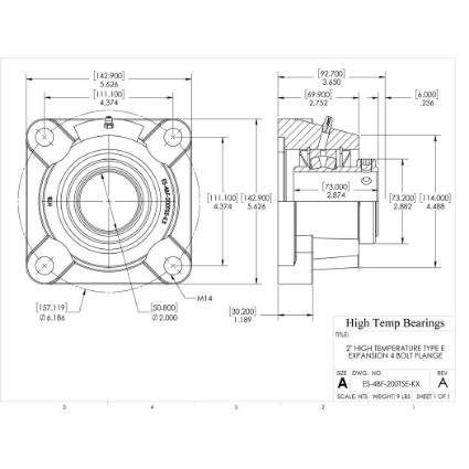 Picture of 2" High Temperature Type E Expansion 4 Bolt Flange Heavy Duty Bearing