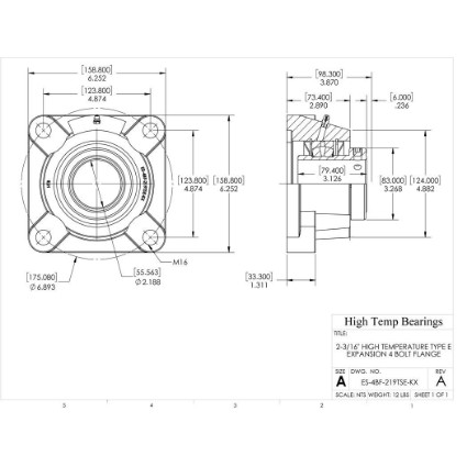 Picture of 2-3/16" High Temperature Type E Expansion 4 Bolt Flange Heavy Duty Bearing