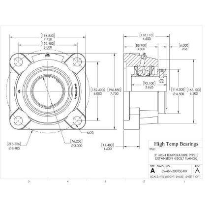 Picture of 3" High Temperature Type E Expansion 4 Bolt Flange Heavy Duty Bearing