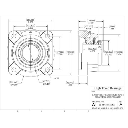 Picture of 3-7/16" High Temperature Type E Expansion 4 Bolt Flange Heavy Duty Bearing