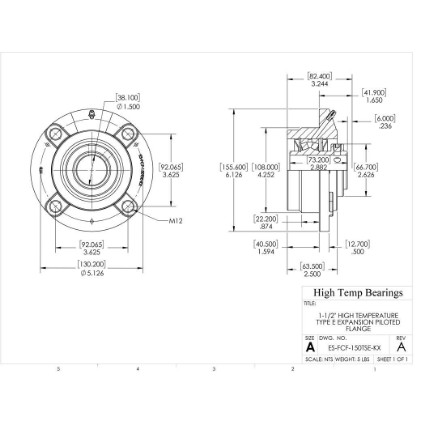 Picture of 1-1/2" High Temperature Type E Expansion Piloted Flange Heavy Duty Bearing