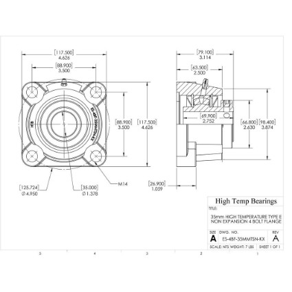 Picture of 35mm High Temperature Type E Non Expansion 4 Bolt Flange Heavy Duty Bearing
