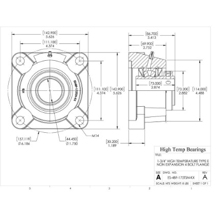 Picture of 1-3/4" High Temperature Type E Non Expansion 4 Bolt Flange Heavy Duty Bearing