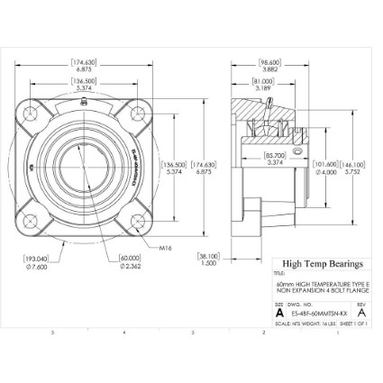 Picture of 60mm High Temperature Type E Non Expansion 4 Bolt Flange Heavy Duty Bearing