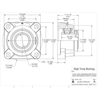 Picture of 2-3/4" High Temperature Type E Non Expansion 4 Bolt Flange Heavy Duty Bearing