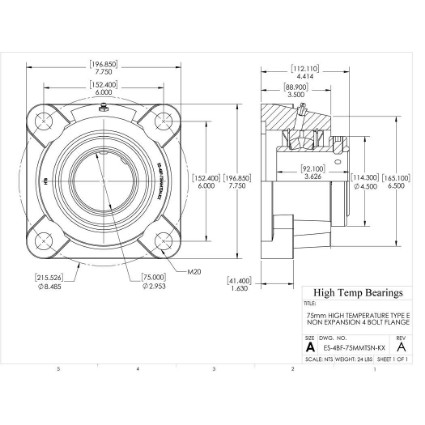 Picture of 75mm High Temperature Type E Non Expansion 4 Bolt Flange Heavy Duty Bearing