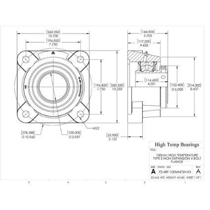 Picture of 100mm High Temperature Type E Non Expansion 4 Bolt Flange Heavy Duty Bearing