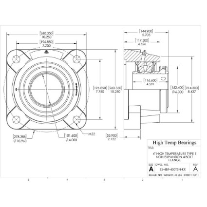 Picture of 4" High Temperature Type E Non Expansion 4 Bolt Flange Heavy Duty Bearing
