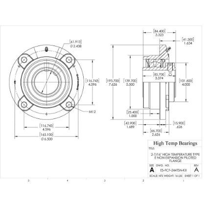 Picture of 2-7/16" High Temperature Type E Non Expansion Piloted Flange Heavy Duty Bearing